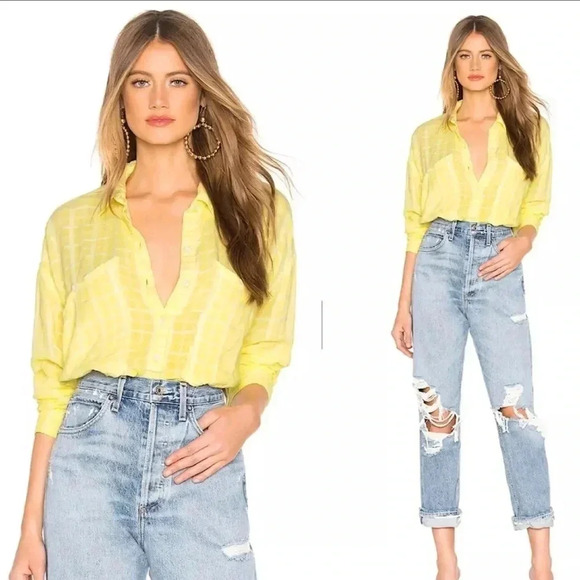 Free People Loveland Plaid Buttondown Shirt Top Yellow Small S - Picture 1 of 11